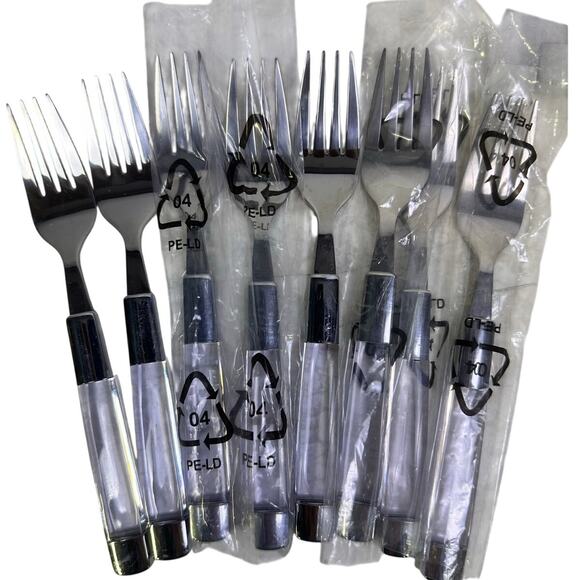 Stainless Steel Clear Lucite Handled Flatware 5-PC Setting-40-PC Service for 8 - Picture 6 of 8